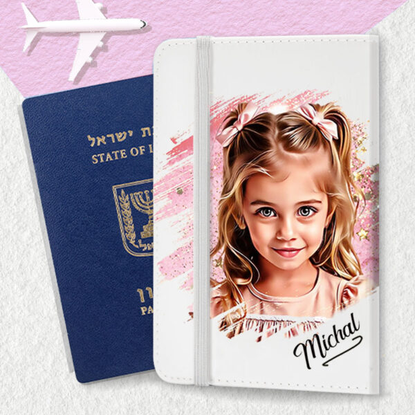 כיסוי דרכון מעוצה לילדות ונערות עם תמונה ושם
